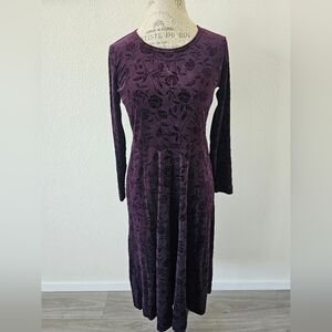 Studio Ease Petite Black Floral Burnout Velvet Midi Dress Size 10P Vintage 90s